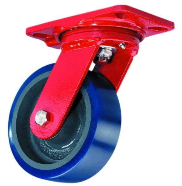 Hamilton - 8" Diam x 2" Wide x 9-3/4" OAH Top Plate Mount Swivel Caster with Brake - Polyurethane, 1,200 Lb Capacity, Precision Sealed Bearing, 4-1/2 x 6-1/2" Plate - Exact Industrial Supply