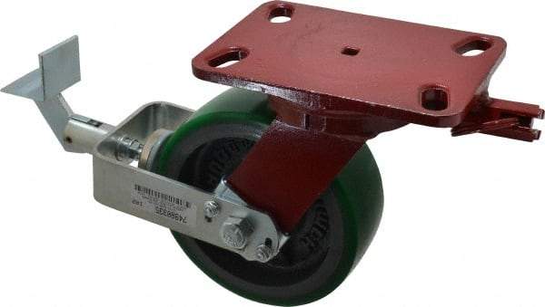 Hamilton - 6" Diam x 2" Wide x 7-3/4" OAH Top Plate Mount Swivel Caster with Brake - Polyurethane, 1,200 Lb Capacity, Precision Sealed Bearing, 4-1/2 x 6-1/2" Plate - Exact Industrial Supply