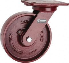 Hamilton - 8" Diam x 2" Wide x 9-3/4" OAH Top Plate Mount Swivel Caster - Cast Iron, 1,500 Lb Capacity, Roller Bearing, 4-1/2 x 6-1/2" Plate - Exact Industrial Supply