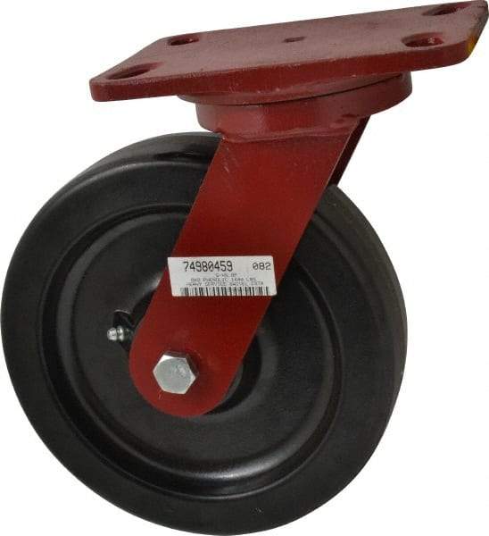 Hamilton - 8" Diam x 2" Wide x 9-3/4" OAH Top Plate Mount Swivel Caster - Phenolic, 1,400 Lb Capacity, Roller Bearing, 4-1/2 x 6-1/2" Plate - Exact Industrial Supply