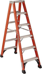 Louisville - 5 Steps, 6' High, Type IAA Rating, Fiberglass Step Ladder - 375 Lb Capacity, 22-9/16" Base Width - Exact Industrial Supply