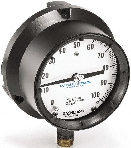 Ashcroft - 4-1/2" Dial, 1/4 Thread, 0-5,000 Scale Range, Pressure Gauge - Exact Industrial Supply