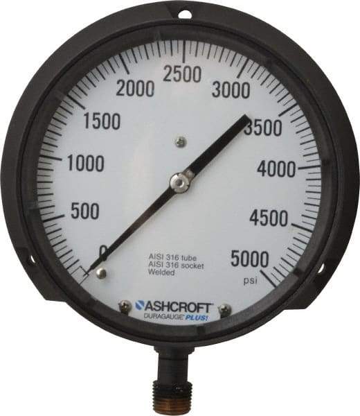 Ashcroft - 6" Dial, 1/2 Thread, 0-5,000 Scale Range, Pressure Gauge - Lower Connection Mount, Accurate to 0.5% of Scale - Exact Industrial Supply