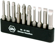 10 Piece - Slotted 3.0; 4.5; 5.5; 6.5mm; Phillips 1; 2; 3 and Square 1; 2; 3 - Power Bit Belt Pack With Holder - Exact Industrial Supply