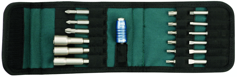 19 Piece - Slotted: 4.5-6.5mm Phillips: #1-3; Square #1-3; Torx® Insert: T10-T30. Nut Setters-Power 1/4"; 5/16"; 3/8" Magnetic - Quick Change Insert/Power Bit Belt Pack Set - Exact Industrial Supply