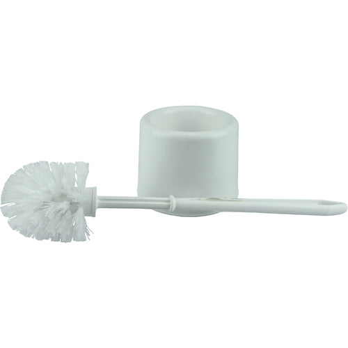 Toilet Bowl Brush Set, White Plastic Fill, Plastic Handle and Holder - Exact Industrial Supply