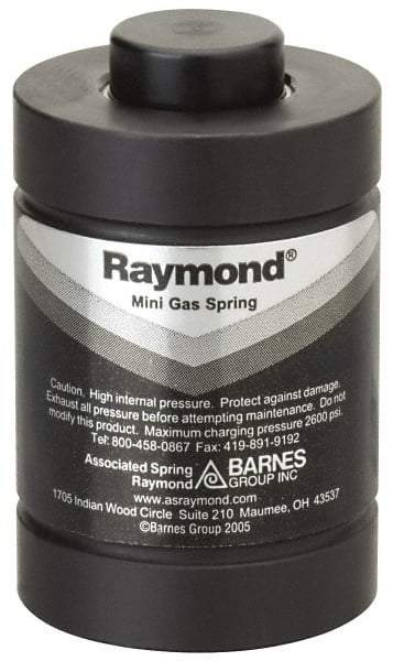 Associated Spring Raymond - M6x1 Mt Hole, 0.71" Rod Diam, 1-1/2" Diam, 25mm Max Stroke, Nitrogen Gas Spring Cylinder - 5.31" OAL, 3,595 Lb Full Stroke Spring Force, 2,175 psi Initial Charge - Exact Industrial Supply