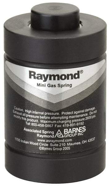 Associated Spring Raymond - M6x1 Mt Hole, 0.71" Rod Diam, 1-1/2" Diam, 16mm Max Stroke, Nitrogen Gas Spring Cylinder - 3.94" OAL, 3,595 Lb Full Stroke Spring Force, 2,175 psi Initial Charge - Exact Industrial Supply
