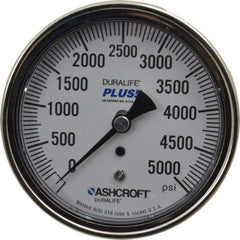 Ashcroft - 3-1/2" Dial, 1/4 Thread, 0-5,000 Scale Range, Pressure Gauge - Center Back Connection Mount, Accurate to 1% of Scale - Exact Industrial Supply