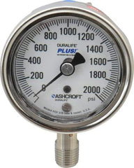 Ashcroft - 2-1/2" Dial, 1/4 Thread, 0-2,000 Scale Range, Pressure Gauge - Lower Connection Mount, Accurate to 1% of Scale - Exact Industrial Supply