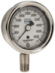 Ashcroft - 2-1/2" Dial, 1/4 Thread, 0-5,000 Scale Range, Pressure Gauge - Lower Connection Mount, Accurate to 1% of Scale - Exact Industrial Supply