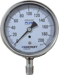 Ashcroft - 3-1/2" Dial, 1/4 Thread, 0-200 Scale Range, Pressure Gauge - Lower Connection Mount, Accurate to 1% of Scale - Exact Industrial Supply