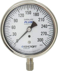 Ashcroft - 3-1/2" Dial, 1/4 Thread, 0-300 Scale Range, Pressure Gauge - Lower Connection Mount, Accurate to 1% of Scale - Exact Industrial Supply