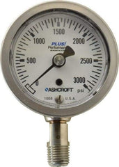 Ashcroft - 2-1/2" Dial, 1/4 Thread, 0-3,000 Scale Range, Pressure Gauge - Lower Connection Mount, Accurate to 3-2-3% of Scale - Exact Industrial Supply