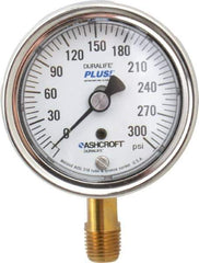 Ashcroft - 2-1/2" Dial, 1/4 Thread, 0-300 Scale Range, Pressure Gauge - Lower Connection Mount, Accurate to 1% of Scale - Exact Industrial Supply