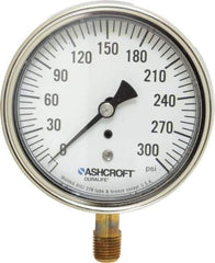 Ashcroft - 3-1/2" Dial, 1/4 Thread, 0-300 Scale Range, Pressure Gauge - Lower Connection Mount, Accurate to 1% of Scale - Exact Industrial Supply