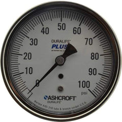 Ashcroft - 3-1/2" Dial, 1/4 Thread, 0-100 Scale Range, Pressure Gauge - Center Back Connection Mount, Accurate to 1% of Scale - Exact Industrial Supply