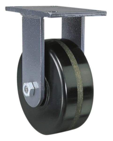 Hamilton - 6" Diam x 3" Wide x 8" OAH Top Plate Mount Rigid Caster - Forged Steel, 3,500 Lb Capacity, Roller Bearing, 5-1/4 x 7-1/4" Plate - Exact Industrial Supply