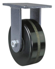 Hamilton - 8" Diam x 3" Wide x 10-1/2" OAH Top Plate Mount Rigid Caster - Forged Steel, 3,000 Lb Capacity, Roller Bearing, 5-1/4 x 7-1/4" Plate - Exact Industrial Supply