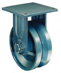 Hamilton - 8" Diam x 3" Wide x 11" OAH Top Plate Mount Rigid Caster - Forged Steel, 6,000 Lb Capacity, Tapered Bearing, 8-1/2 x 8-1/2" Plate - Exact Industrial Supply