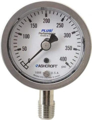 Ashcroft - 2-1/2" Dial, 1/4 Thread, 0-400 Scale Range, Pressure Gauge - Lower Connection Mount, Accurate to 3-2-3% of Scale - Exact Industrial Supply