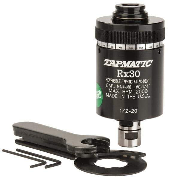 Tapmatic - Model RX30, No. 0 Min Tap Capacity, 1/4 Inch Max Mild Steel Tap Capacity, 1/2-20 Mount Tapping Head - 21600 (J116), 21700 (J117) Compatible, Includes Tap Clamping Wrenches, for Manual Machines - Exact Industrial Supply