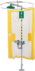 Haws - 78" Long, Tyvek Plumbed Wash Station Shower Curtain - Yellow & White Matting, Compatible with Emergency Showers - Exact Industrial Supply