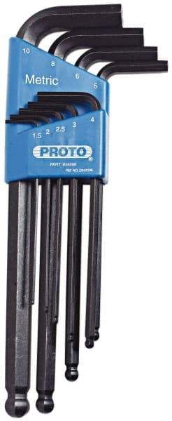 Proto - 9 Piece L-Key Ball End Hex Key Set - Hex Range 1.5 to 10mm, Carbon Steel - Exact Industrial Supply