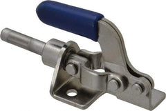 Gibraltar - 100 Lb Load Capacity, Flanged Base, Stainless Steel, Standard Straight Line Action Clamp - 3 Mounting Holes, 0.17" Mounting Hole Diam, 1/4" Plunger Diam, Thumb Handle - Exact Industrial Supply