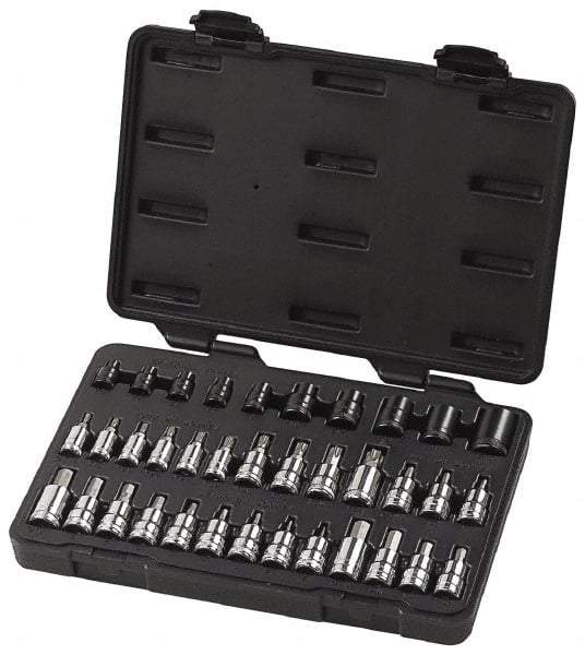 GearWrench - 36 Piece 1/4, 3/8 & 1/2" Drive Hex & Torx Bit Socket Set - 5/32 to 5/16" Hex, T10 to T55 Torx, Comes in Blow Molded Case - Exact Industrial Supply