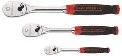 GearWrench - 1/4", 3/8" & 1/2" Drive Pear Head Ratchet Set - Chrome Finish, 17-1/8" OAL, 60 Gear Teeth, Cushion Grip Handle, Flat Sealed Head - Exact Industrial Supply