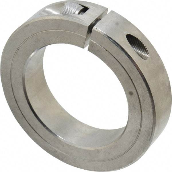 Climax Metal Products - 1-1/2" Bore, Stainless Steel, One Piece One Piece Split Shaft Collar - 2-3/8" Outside Diam, 9/16" Wide - Exact Industrial Supply
