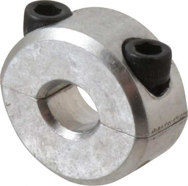 Climax Metal Products - 1/4" Bore, Aluminum, Two Piece Two Piece Split Shaft Collar - 11/16" Outside Diam, 5/16" Wide - Exact Industrial Supply