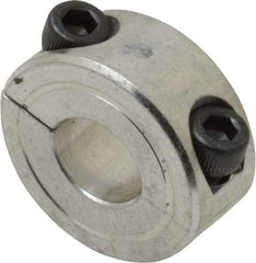 Climax Metal Products - 3/8" Bore, Aluminum, Two Piece Two Piece Split Shaft Collar - 7/8" Outside Diam, 3/8" Wide - Exact Industrial Supply