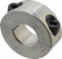 Climax Metal Products - 7/16" Bore, Aluminum, Two Piece Two Piece Split Shaft Collar - 15/16" Outside Diam, 3/8" Wide - Exact Industrial Supply