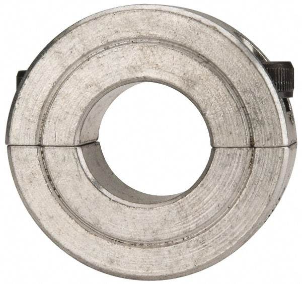 Climax Metal Products - 11/16" Bore, Aluminum, Two Piece Two Piece Split Shaft Collar - 1-1/2" Outside Diam, 1/2" Wide - Exact Industrial Supply