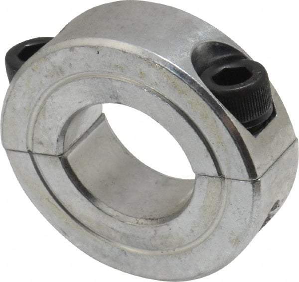 Climax Metal Products - 13/16" Bore, Aluminum, Two Piece Two Piece Split Shaft Collar - 1-5/8" Outside Diam, 1/2" Wide - Exact Industrial Supply