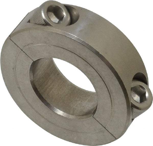 Climax Metal Products - 13/16" Bore, Stainless Steel, Two Piece Two Piece Split Shaft Collar - 1-5/8" Outside Diam, 1/2" Wide - Exact Industrial Supply