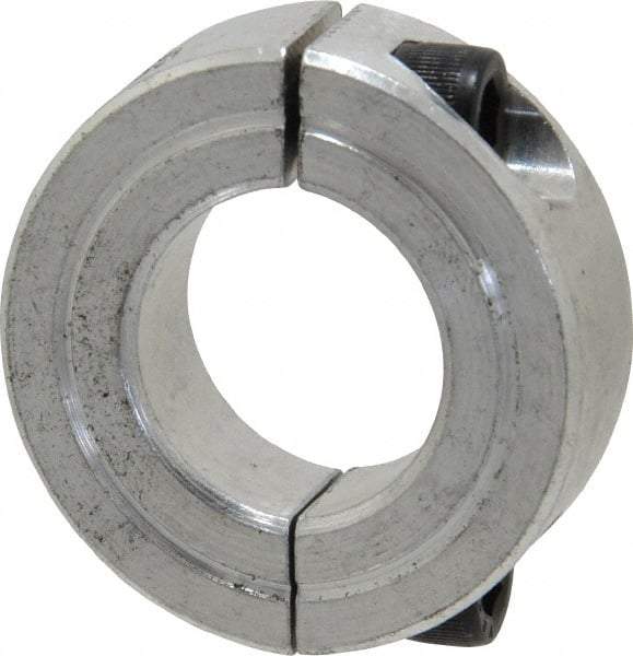 Climax Metal Products - 7/8" Bore, Aluminum, Two Piece Two Piece Split Shaft Collar - 1-5/8" Outside Diam, 1/2" Wide - Exact Industrial Supply