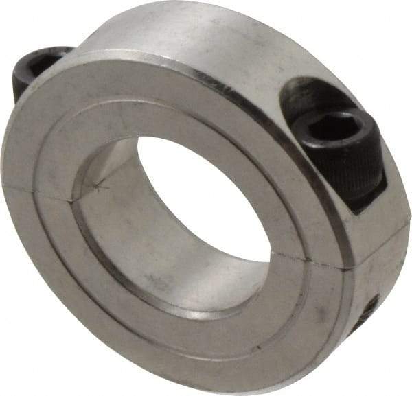 Climax Metal Products - 15/16" Bore, Aluminum, Two Piece Two Piece Split Shaft Collar - 1-3/4" Outside Diam, 1/2" Wide - Exact Industrial Supply