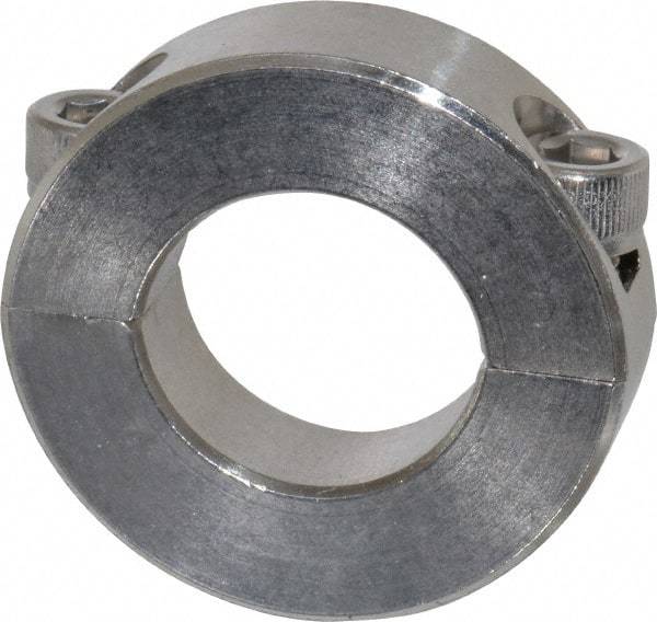 Climax Metal Products - 15/16" Bore, Stainless Steel, Two Piece Two Piece Split Shaft Collar - 1-3/4" Outside Diam, 1/2" Wide - Exact Industrial Supply
