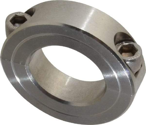 Climax Metal Products - 1-1/16" Bore, Stainless Steel, Two Piece Two Piece Split Shaft Collar - 1-7/8" Outside Diam, 1/2" Wide - Exact Industrial Supply