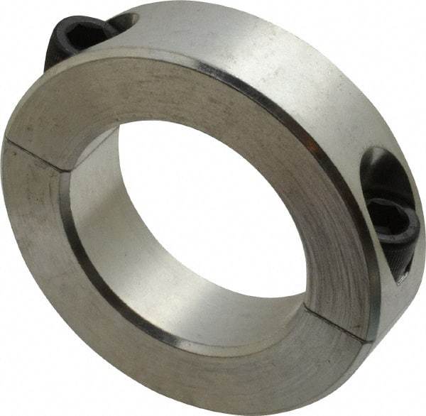 Climax Metal Products - 1-5/8" Bore, Aluminum, Two Piece Two Piece Split Shaft Collar - 2-5/8" Outside Diam, 11/16" Wide - Exact Industrial Supply