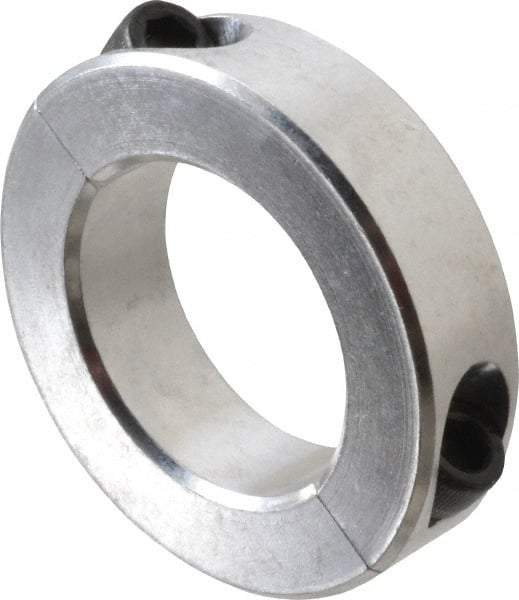 Climax Metal Products - 1-11/16" Bore, Aluminum, Two Piece Two Piece Split Shaft Collar - 2-3/4" Outside Diam, 11/16" Wide - Exact Industrial Supply