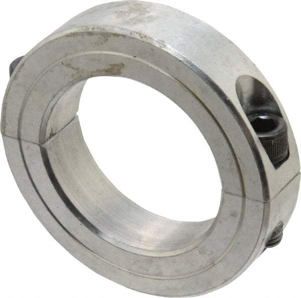 Climax Metal Products - 1-15/16" Bore, Aluminum, Two Piece Two Piece Split Shaft Collar - 3" Outside Diam, 11/16" Wide - Exact Industrial Supply