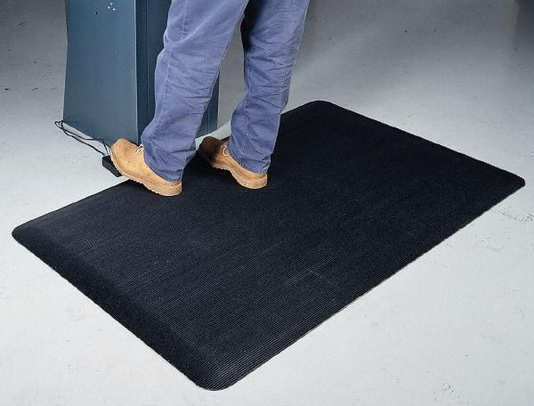 Wearwell - 3' Long x 2' Wide, Dry Environment, Anti-Fatigue Matting - Black with Yellow Borders, Vinyl with Vinyl Sponge Base, Beveled on 4 Sides - Exact Industrial Supply
