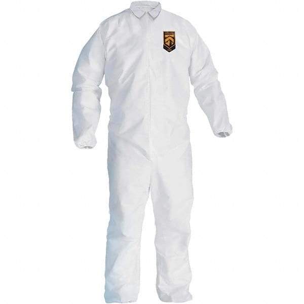 KleenGuard - Size M SMS General Purpose Coveralls - White, Zipper Closure, Elastic Cuffs, Elastic Ankles, Seamless - Exact Industrial Supply