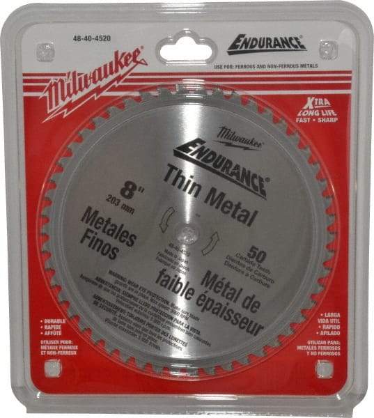 Milwaukee Tool - 8" Diam, 5/8" Arbor Hole Diam, 50 Tooth Wet & Dry Cut Saw Blade - Cermet-Tipped, Burr-Free, Clean, Smooth Action, Standard Round Arbor - Exact Industrial Supply