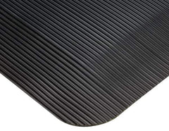 Wearwell - 75' Long x 4' Wide, Dry Environment, Anti-Fatigue Runner - Black, Vinyl with Vinyl Sponge Base, Beveled on 4 Sides - Exact Industrial Supply