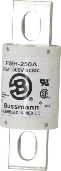 Cooper Bussmann - 500 VAC/VDC, 250 Amp, Fast-Acting Semiconductor/High Speed Fuse - Bolt-on Mount, 4-11/32" OAL, 200 (RMS Symmetrical), 50 at DC kA Rating, 1-1/2" Diam - Exact Industrial Supply